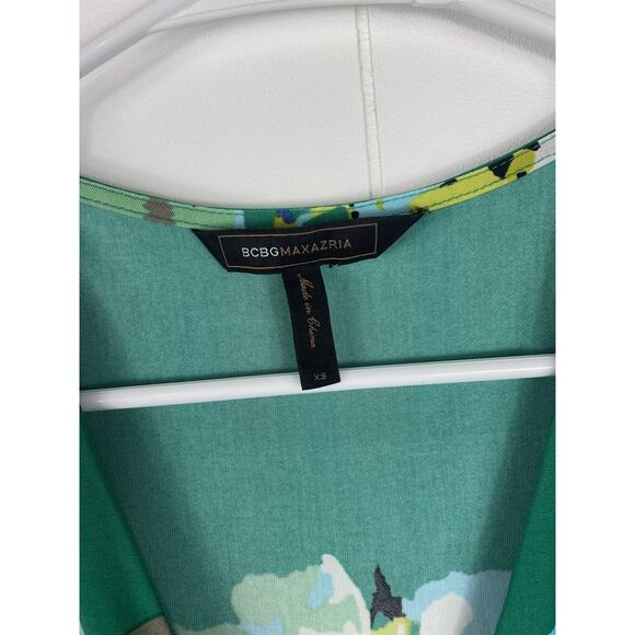 BCBG MAXAZRIA Faux Wrap Dress XS Green Yellow Spring Summer Career Y2K Preppy - Picture 3 of 9